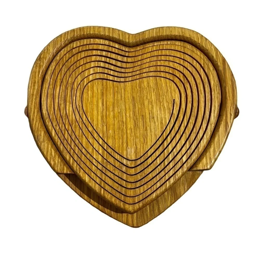 Amish Fold-able Wooden Heart Basket Hand Crafted Collapsible Love